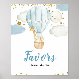 Blue Hot air Balloon Watercolor Favor Sign