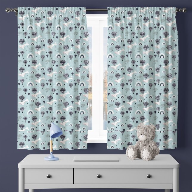 Blue Hot Air Balloon Whales Pattern Nursery Sheer Curtains (Creator Uploaded)