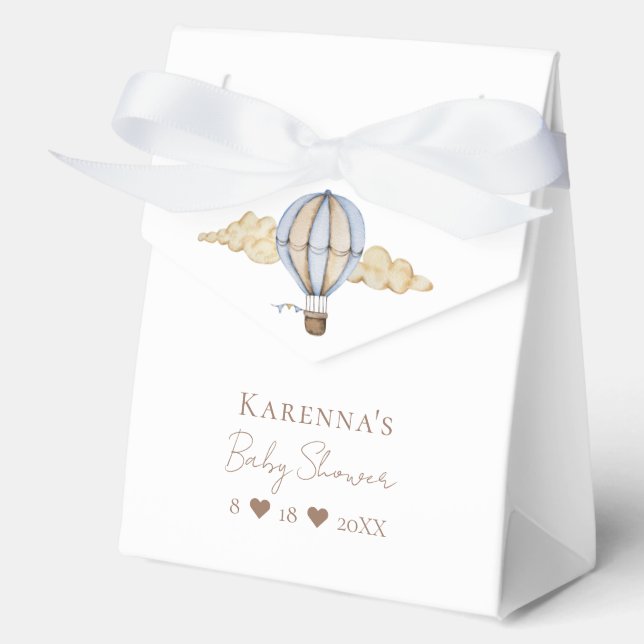 Blue Hot Air Balloon White Baby Shower Favor Boxes (Front)
