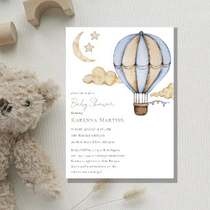 Blue Hot Air Balloon White Baby Shower Invitation