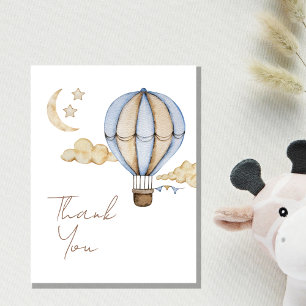 Blue Hot Air Balloon White Baby Shower Thank You Card