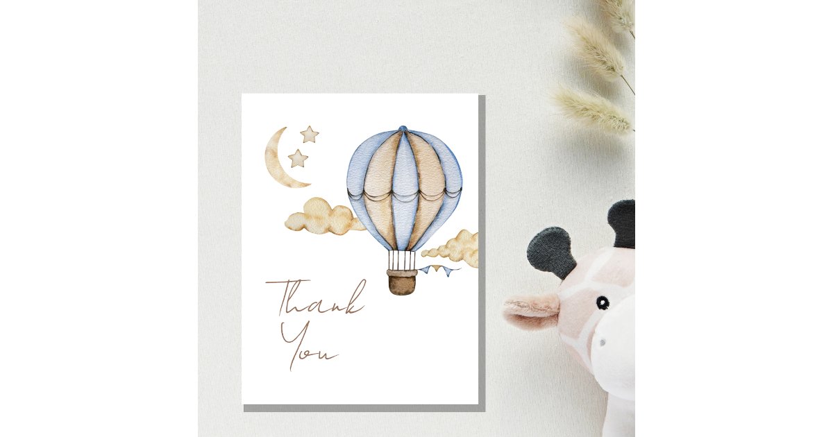 Blue Hot Air Balloon White Baby Shower Thank You Card | Zazzle