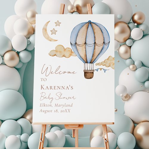 Blue Hot Air Balloon White Baby Shower Welcome