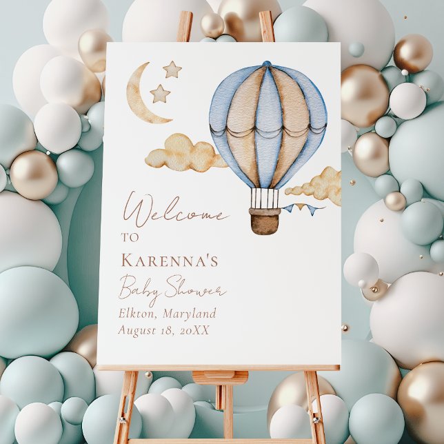 Blue Hot Air Balloon White Baby Shower Welcome Foam Board (Creator Uploaded)