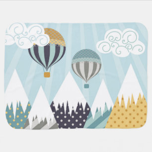 Blue Hot Air Balloons Baby Blanket