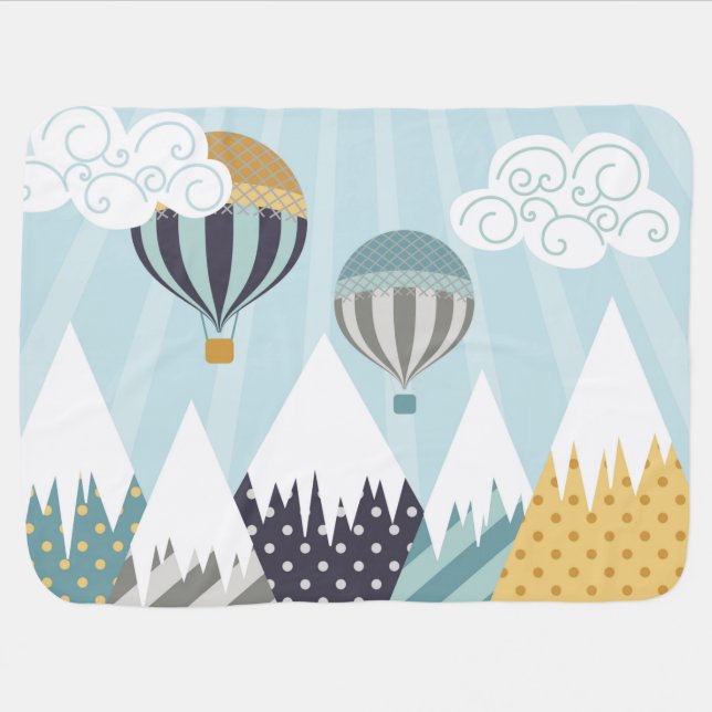 Blue Hot Air Balloons Baby Blanket (Horizontal)
