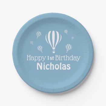 Blue Hot Air Balloons Baby's First Birthday Paper Plates by csinvitations at Zazzle