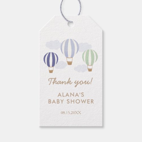Blue Hot Air Balloons Boy Baby Shower Gift Tags