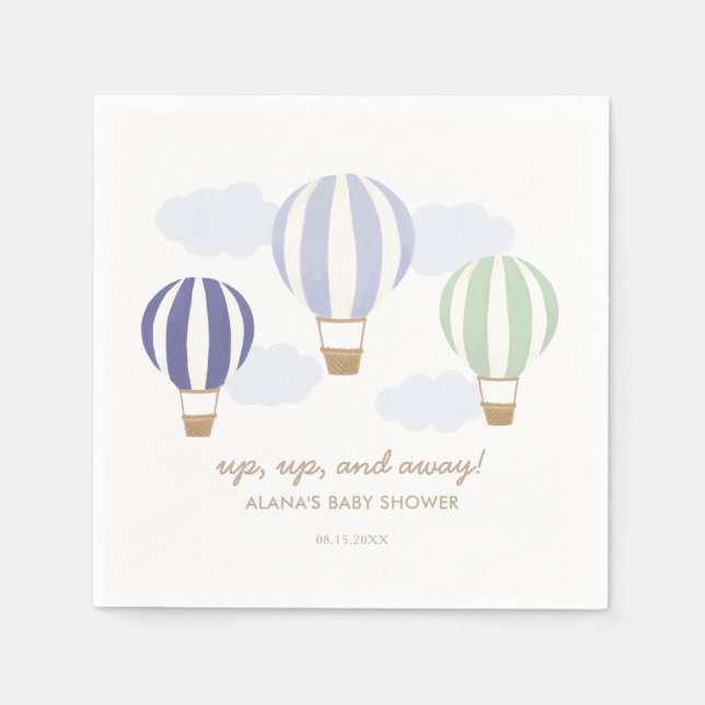 Blue Hot Air Balloons Boy Baby Shower Napkins (Front)