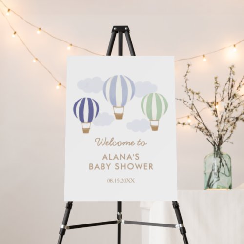 Blue Hot Air Balloons Boy Baby Shower Welcome Sign