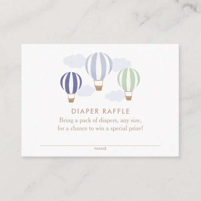 Blue Hot Air Balloons Diaper Raffle Ticket Enclosure Card (Front)