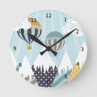 Blue Hot Air Balloons Round Clock