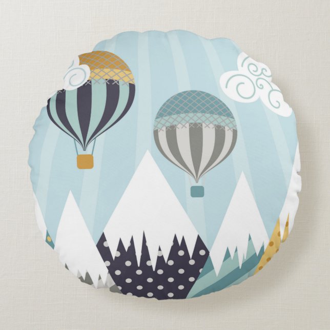Blue Hot Air Balloons Round Pillow (Front)