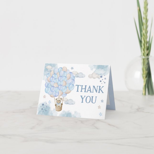 Blue Hot Air Balloons Teddy Bear Thank You Card (Front)