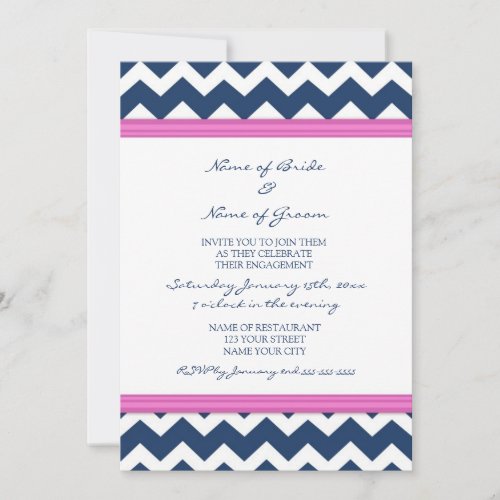 Blue Hot Pink Chevron Engagement Party Invitations