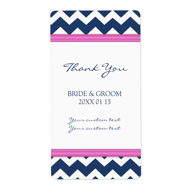 Blue Hot Pink Chevron Wedding Labels (Front)