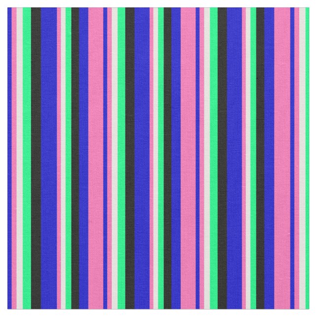 Blue, Hot Pink, Mint Cream, Green & Black Colored Fabric (Close Up)