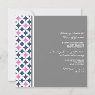 Blue Hot Pink Pattern Engagement Party Invitations