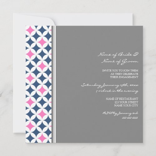 Blue Hot Pink Pattern Engagement Party Invitations