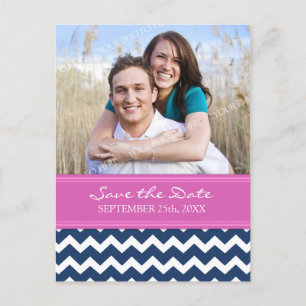 Blue Hot Pink Photo Save the Date Wedding Postcard