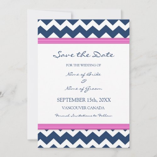 Blue Hot Pink Wedding Save the Date Card