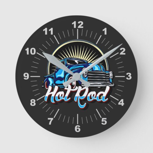 Blue Hot Rod Classic Muscle Car    Round Clock