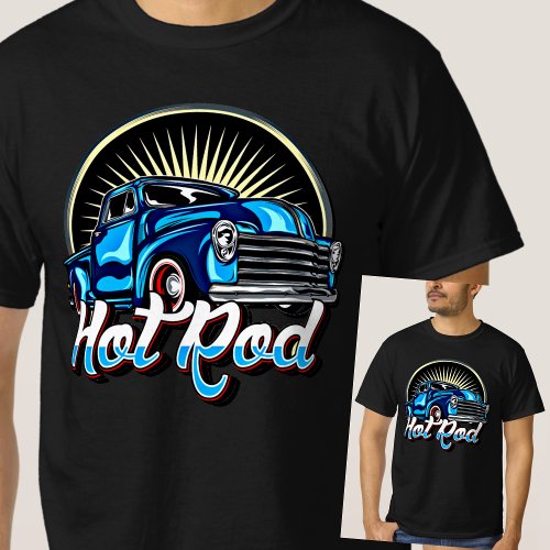 Blue Hot Rod Classic Muscle Car  T_Shirt