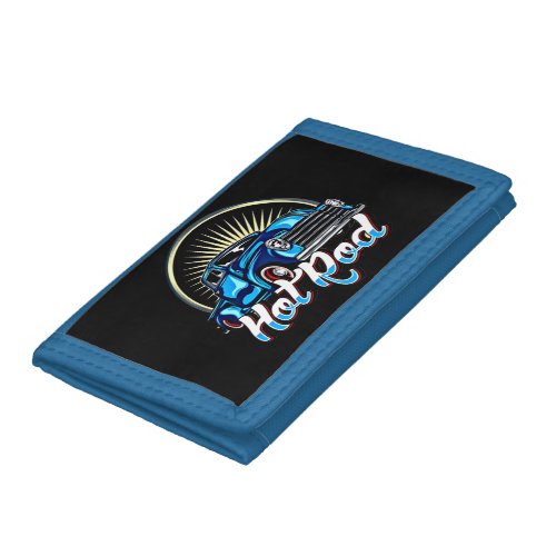 Blue Hot Rod Classic Muscle Car Trifold Wallet