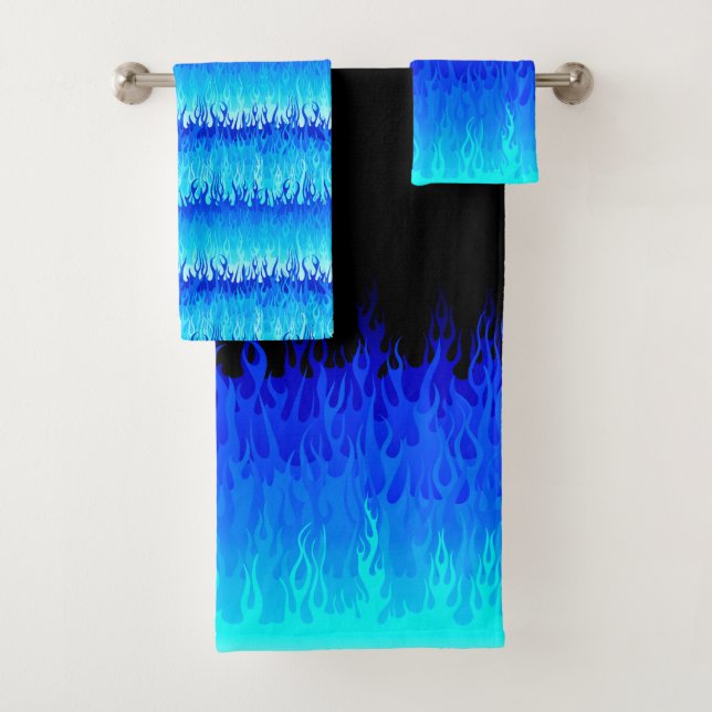 Blue Hot Rod Flames Bath Towel Set (Insitu)