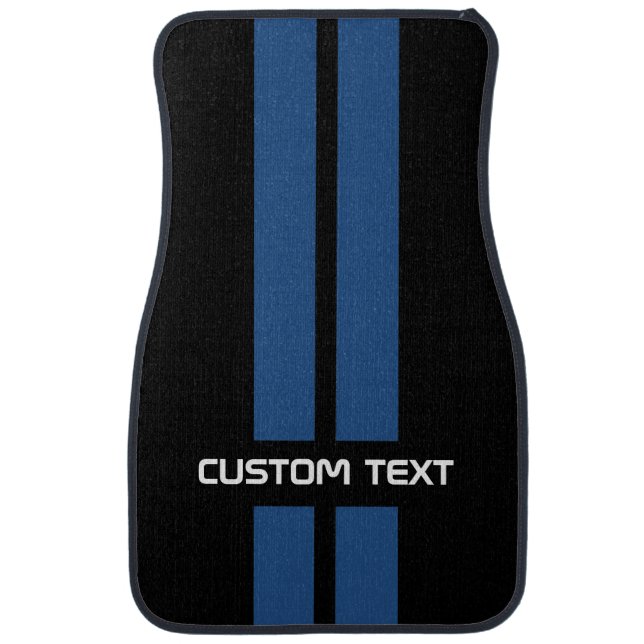 Blue Hot Rod Stripes Car Mats - with custom text (Front)