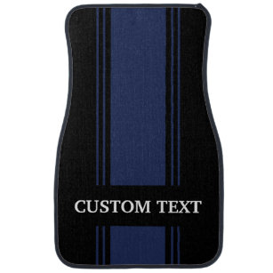Blue Hot Rod Stripes Custom Personalized Black Car Car Floor Mat
