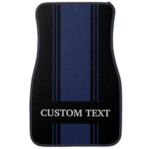 Blue Hot Rod Stripes Custom Personalized Black Car Car Floor Mat