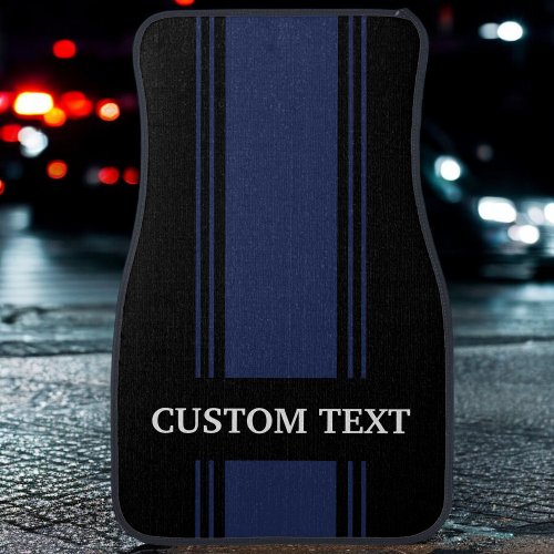 Blue Hot Rod Stripes Custom Personalized Black Car Car Floor Mat