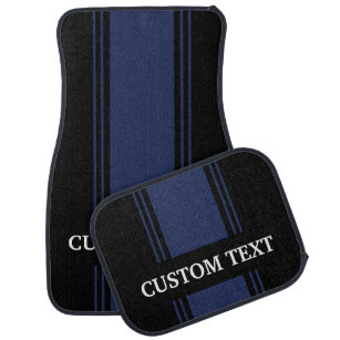 Blue Hot Rod Stripes Custom Personalized Black Car Floor Mat