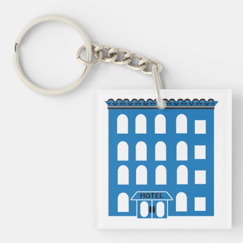Blue Hotel Building Keychain