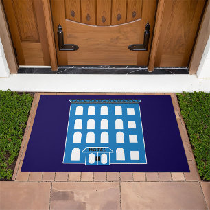 Blue Hotel Building Vintage City Architecture Doormat