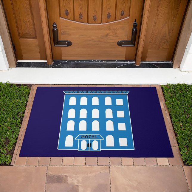 Blue Hotel Building Vintage City Architecture Doormat (Creator Uploaded)