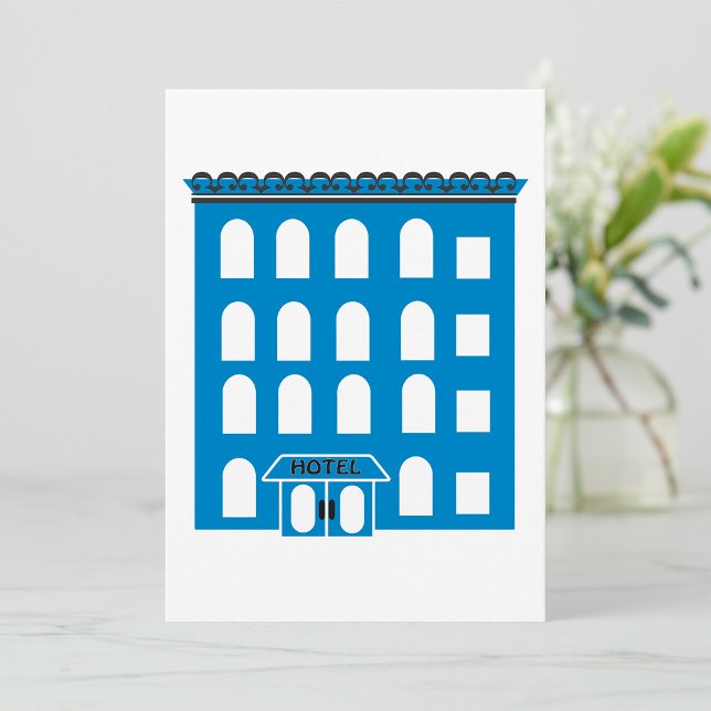 Blue Hotel Building Vintage City Architecture Invitation (Creator Uploaded)