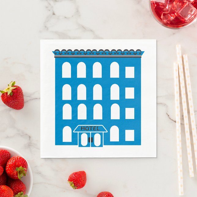 Blue Hotel Building Vintage City Architecture Napkins (Creator Uploaded)
