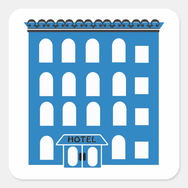 Blue Hotel Building Vintage City Architecture Square Sticker (Front)