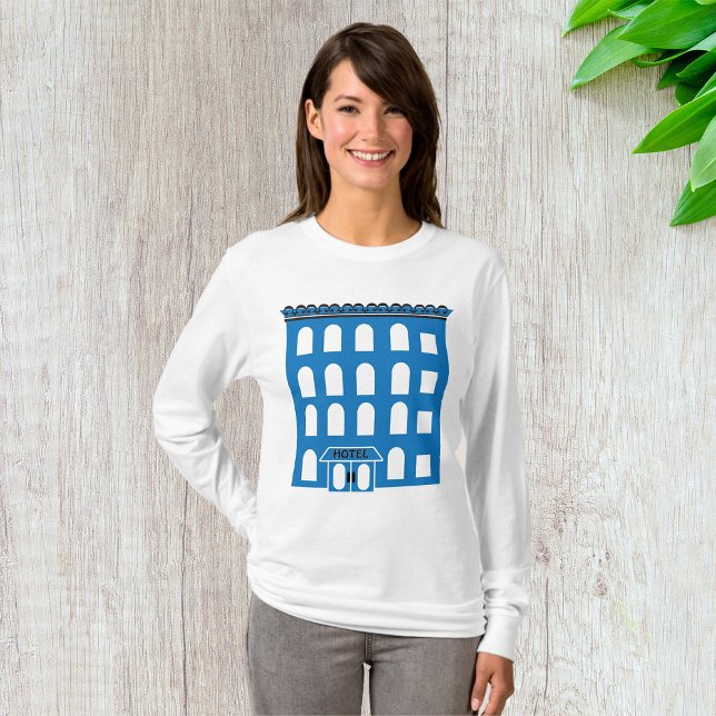 Blue Hotel Building Vintage City Architecture T-Shirt (Creator Uploaded)