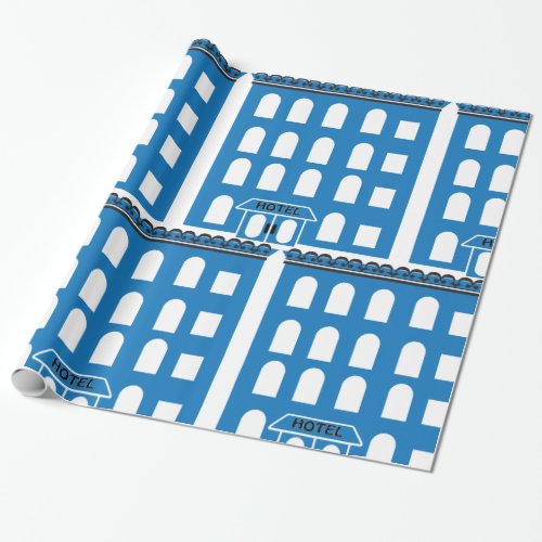 Blue Hotel Building Wrapping Paper