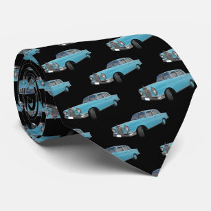 Blue Hotrod 1940s Car Pattern Neck Tie