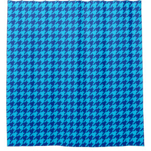 Blue Houndstooth Plaid Check Shower Curtain
