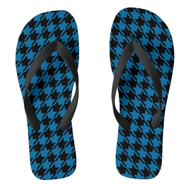 Blue Houndstooth Repeating Pattern Flip Flops (Footbed)
