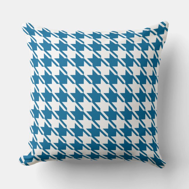 Blue Houndstooth Repeating Pattern Throw Pillow (Front)