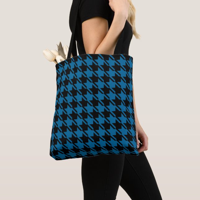 Blue Houndstooth Repeating Pattern Tote Bag (Close Up)