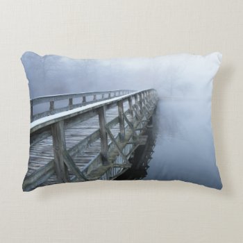 Blue Hour Fog Wood Bridge Accent Pillow by WackemArt at Zazzle