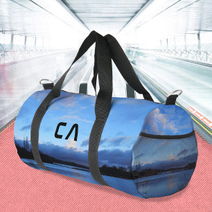 Blue Hour Lake Monogram Photo Travel Duffle Bag