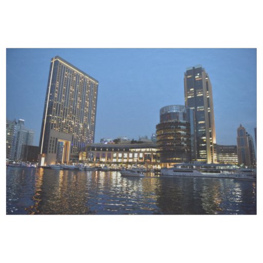 Blue hour skyscrapers in Dubai Marina Fabric